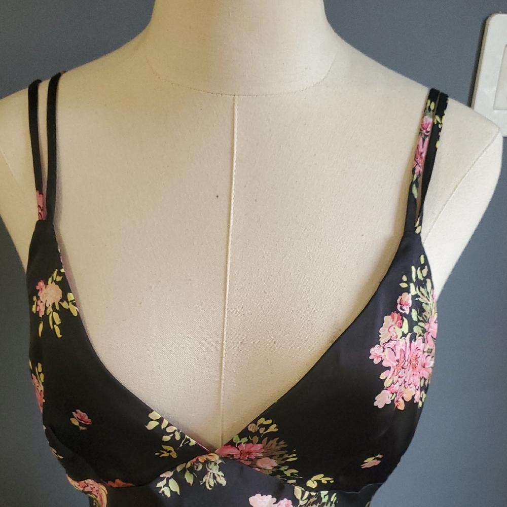 Zara Black Slip Dress with Pink Floral Design - Picture 10 of 12